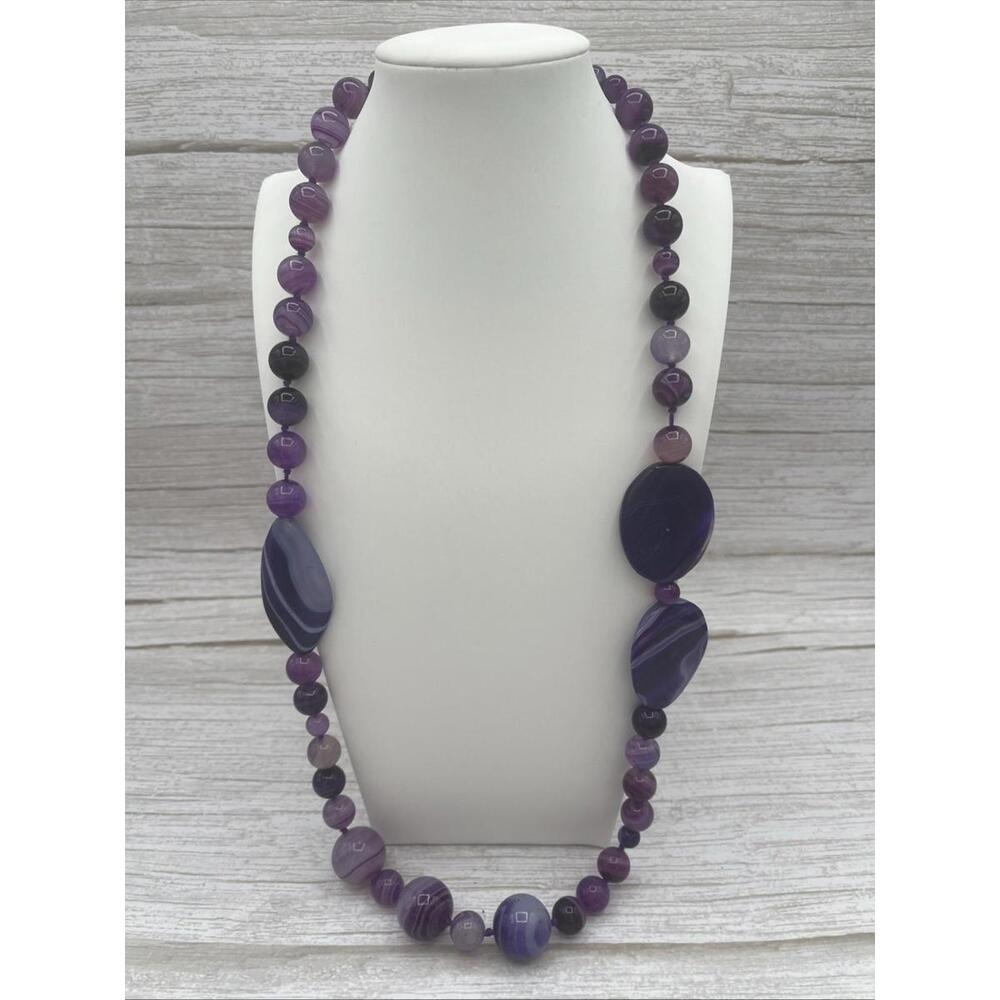 Jay king Mines Purple Agate Beaded Necklace Beads Sterling Silver Clasp Vintage